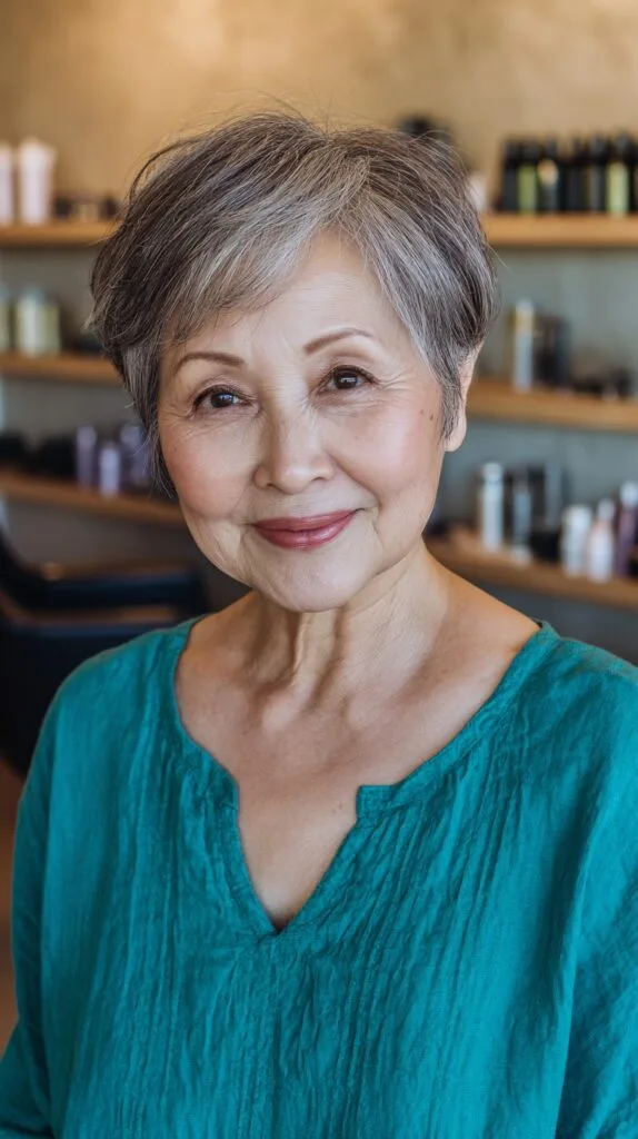 Charming Grey Graduated Pixie with Natural Tones