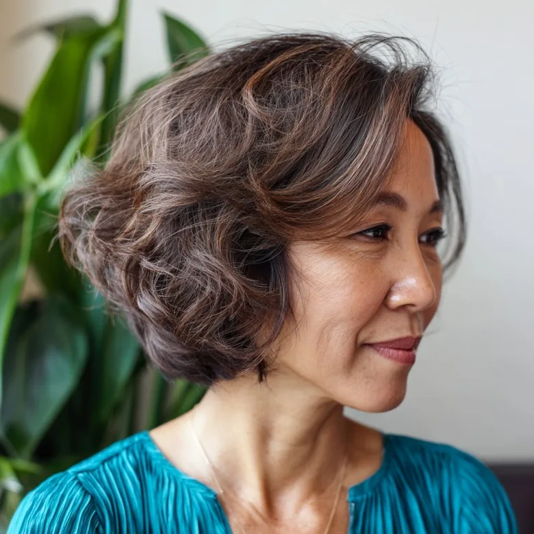 Charming Layered Angled Bob for Women Over 50