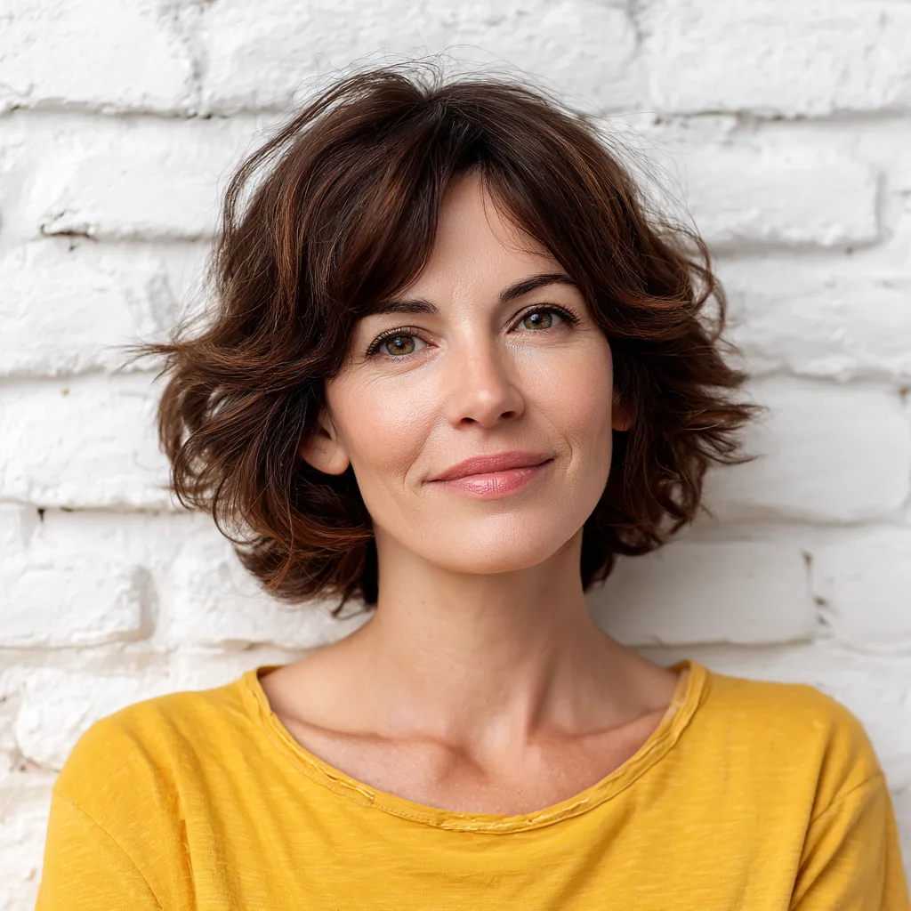 Charming Layered Bob with Soft Waves and Curtain Bangs