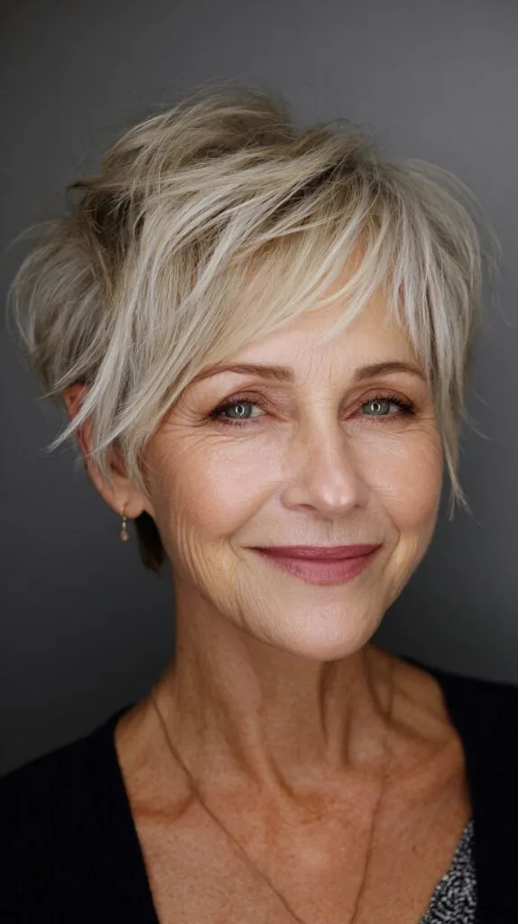 Charming Light Blonde Layered Pixie with Soft Waves