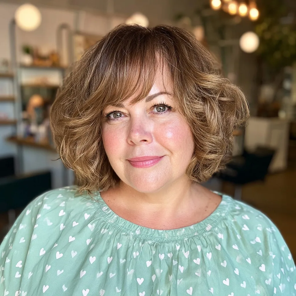 Charming Textured Curly Bob with Soft Bangs