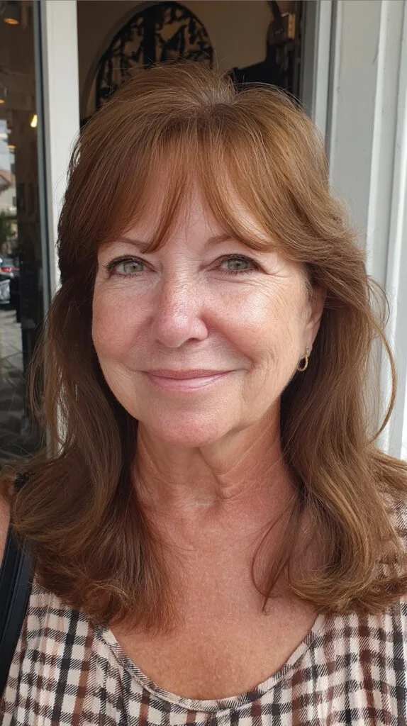 Chestnut Shoulder-Length Cut with Feathered Curtain Fringe and Face-Framing Layers