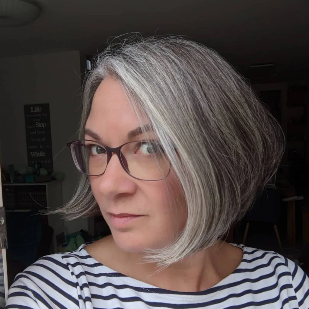 Chic Angled Bob with Subtle Silver Highlights