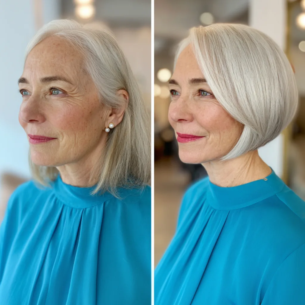 Chic Asymmetrical Bob with Soft Silver Highlights