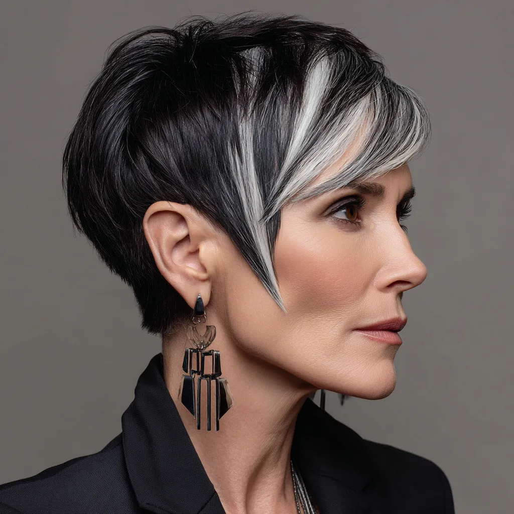 Chic Asymmetrical Pixie Cut with Silver Highlights