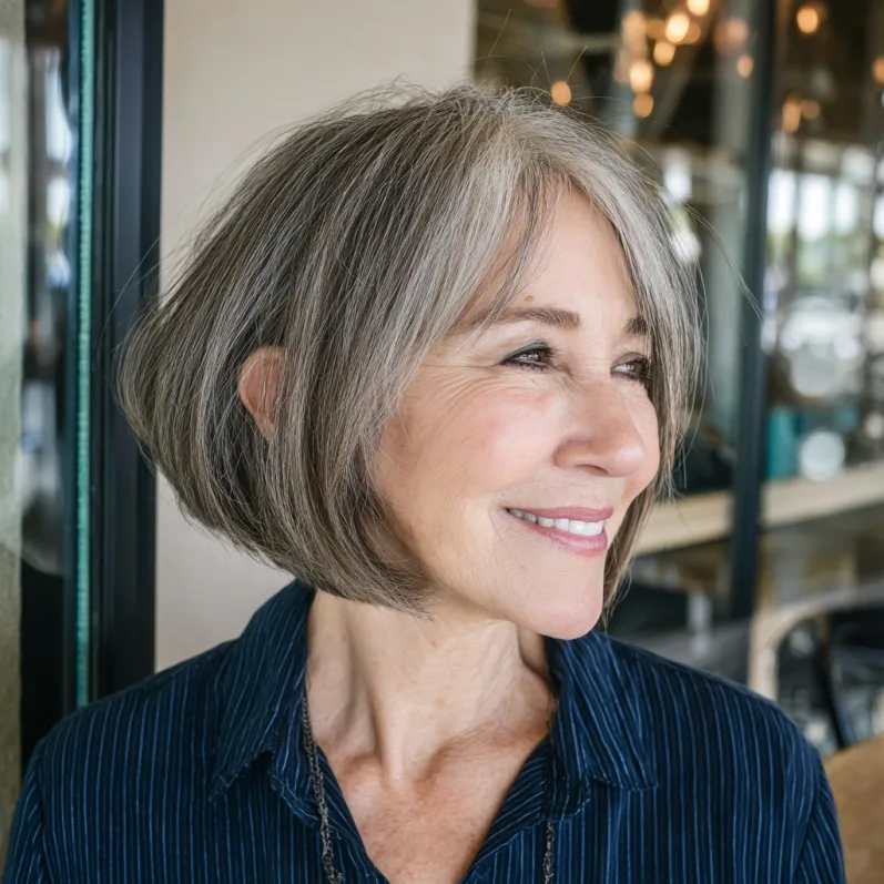 Chic Asymmetrical Wedge Bob with Soft Highlights