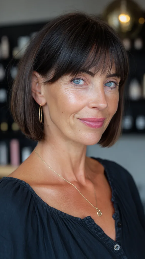 Chic Blunt Bob with Soft Fringe