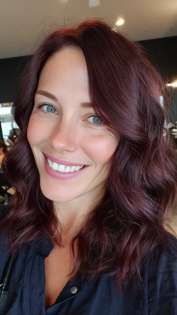 Chic Cherry Mocha Textured Waves with Subtle Layers