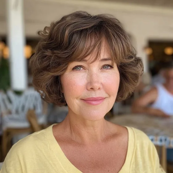 Chic Curly Bob with Face-Framing Bangs