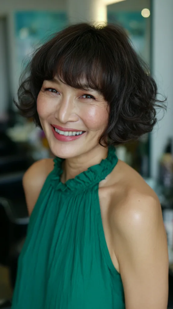 Chic Curly Bob with Playful Bangs