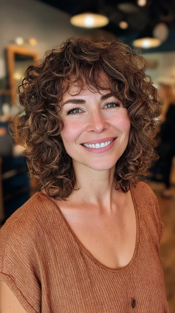 Chic Curly Bob with Playful Fringe