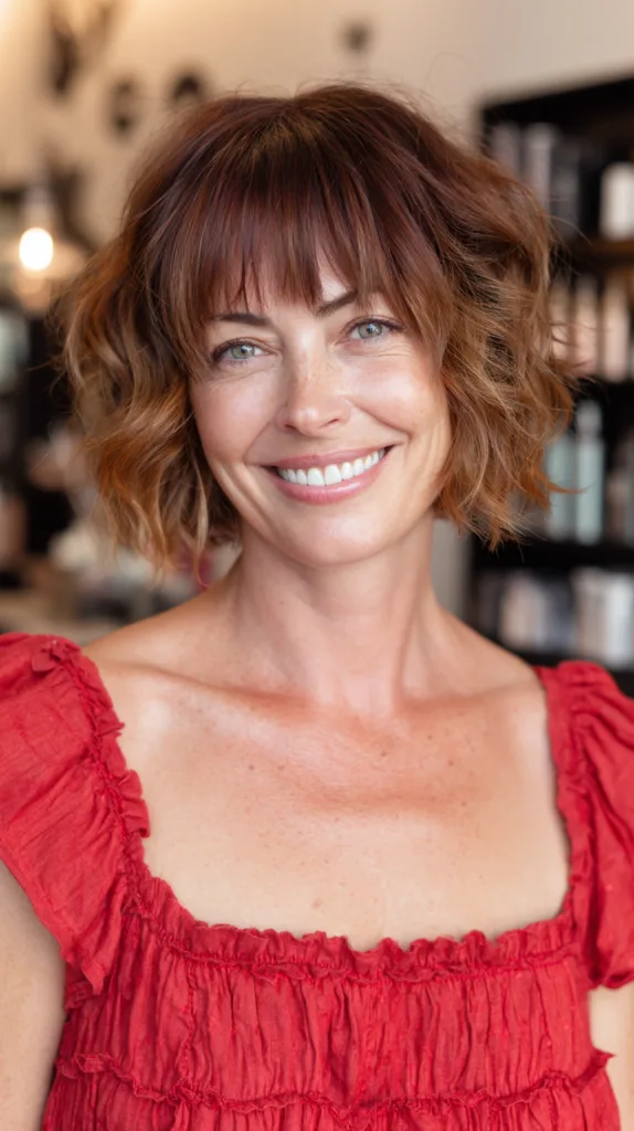 Chic Curly Bob with Soft Bangs