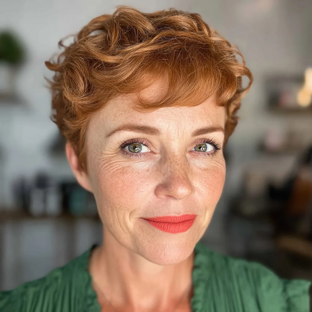 Chic Curly Copper Cut with Baby Bangs