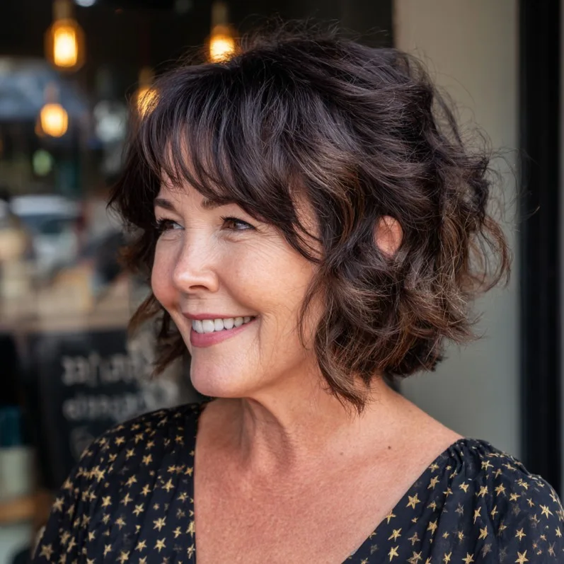 Chic Curly Wedge Bob with Soft Face-Framing Layers