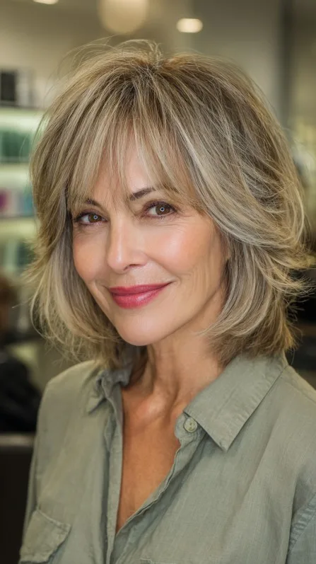 Chic Feathered Layered Bob with Subtle Highlights
