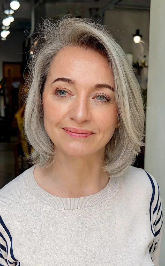 Chic Gray Layered Bob with Side Part for Women Over 50