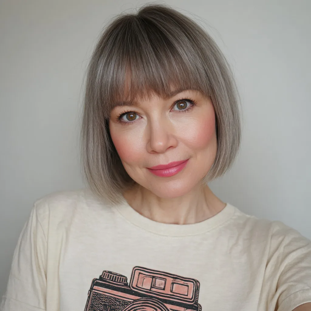 Chic Grey Bob with Blunt Bangs