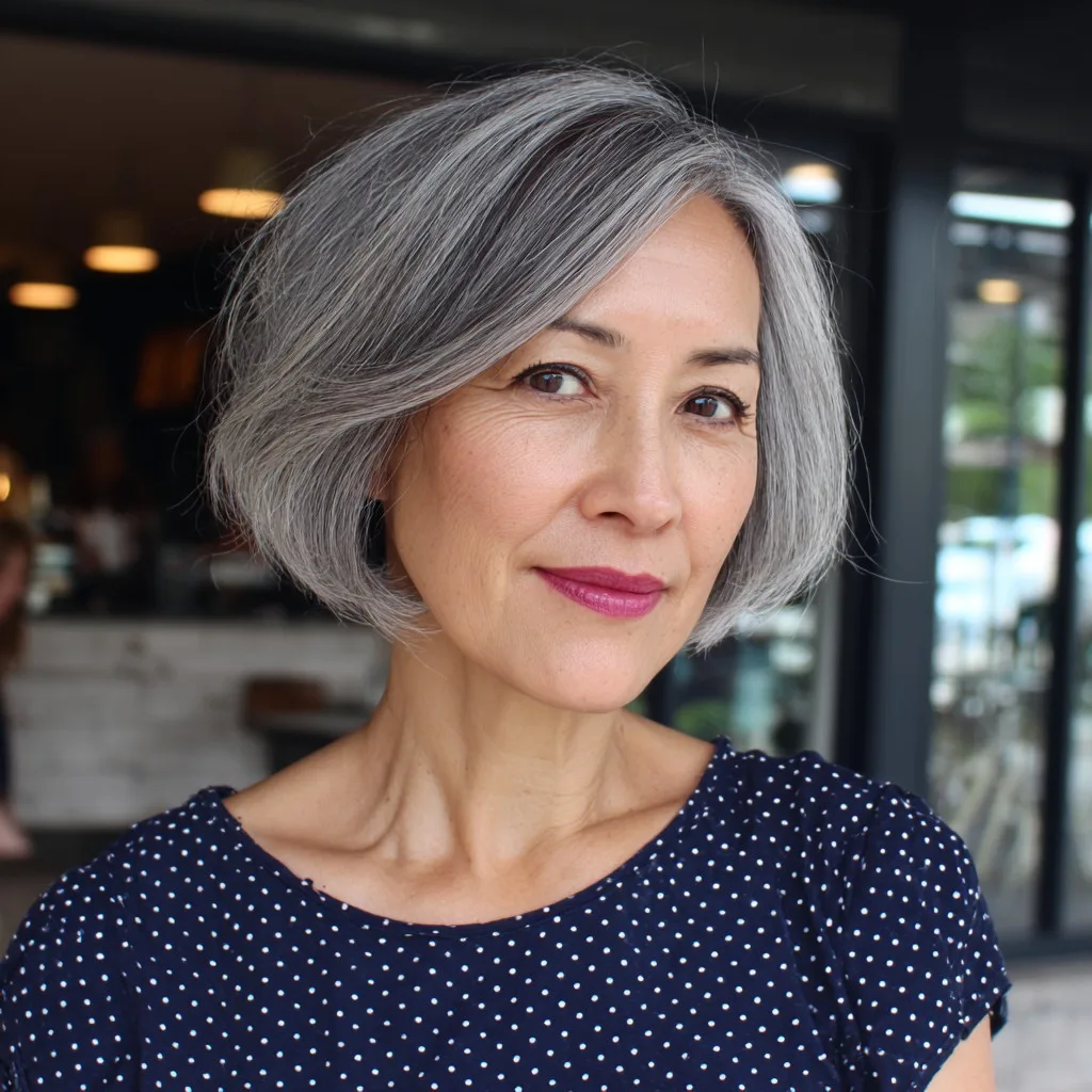 Chic Grey Bob with Subtle Face-Framing Layers