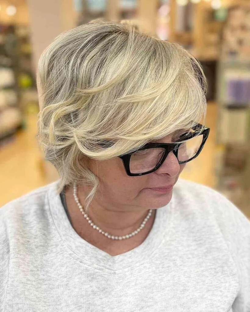 Chic Layered Bob with Babylights for 50-Year-Olds with Glasses