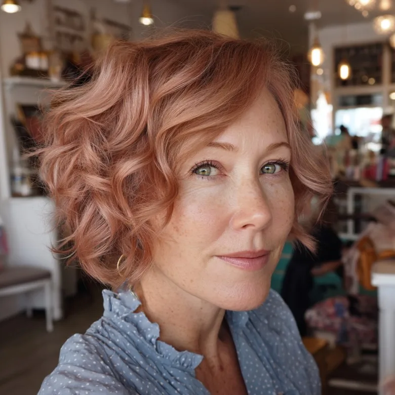 Chic Layered Curly Angled Bob for Women Over 50