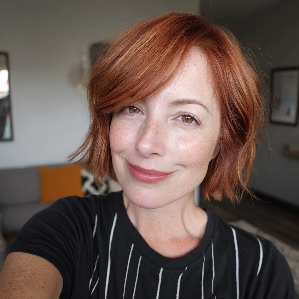 Chic Layered Red Bob with Soft Waves