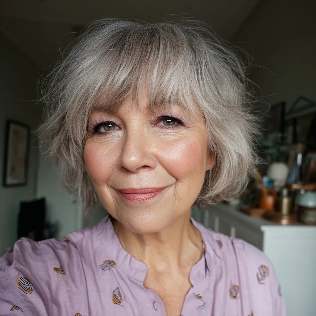 Chic Layered Shaggy Bob with Soft Bangs