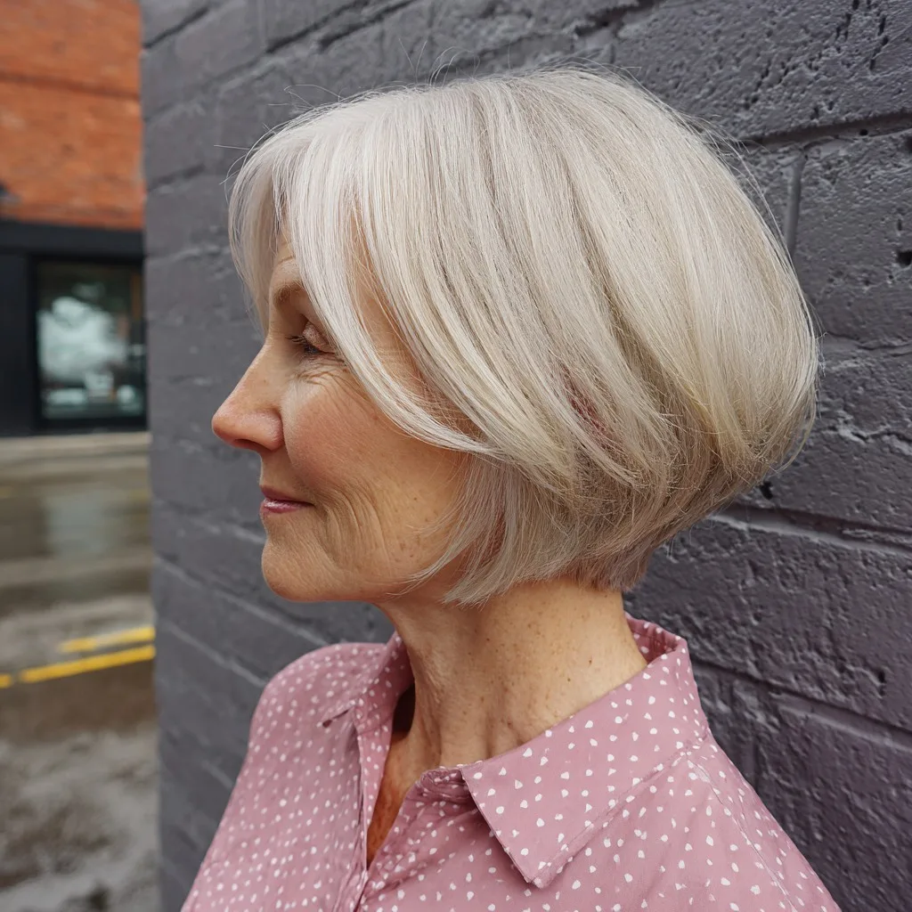 Chic Layered Silver Bob with Soft Movement