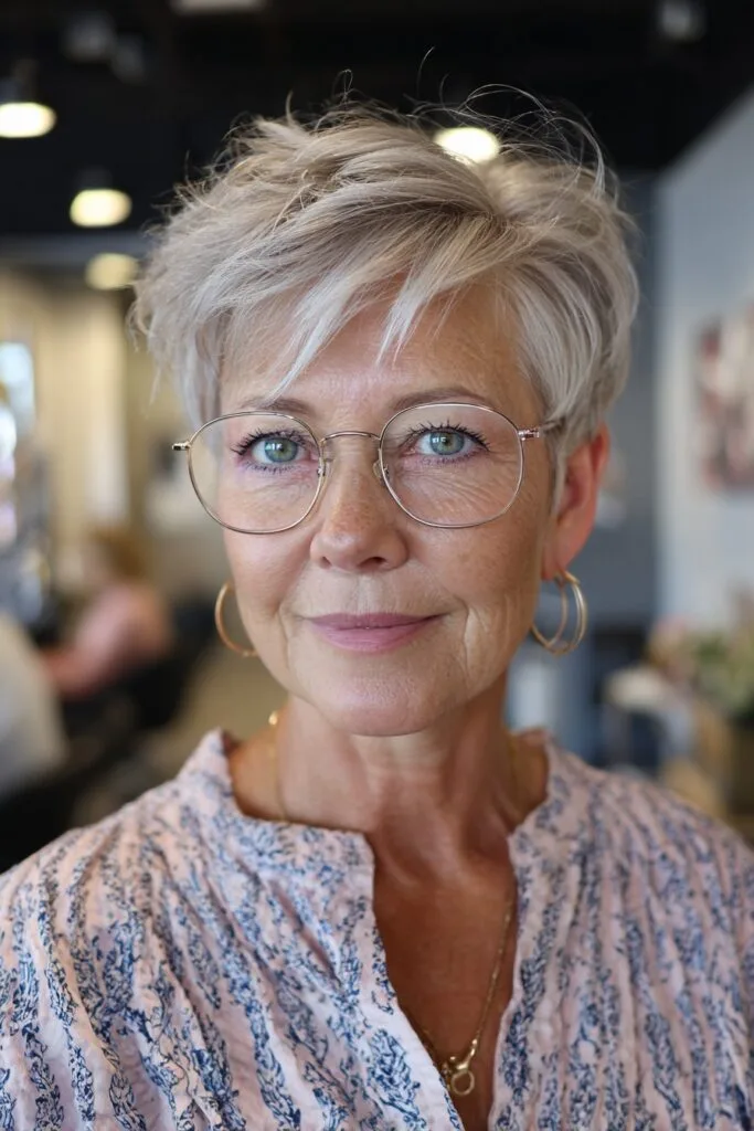 Chic Layered Silver Pixie with Soft Volume
