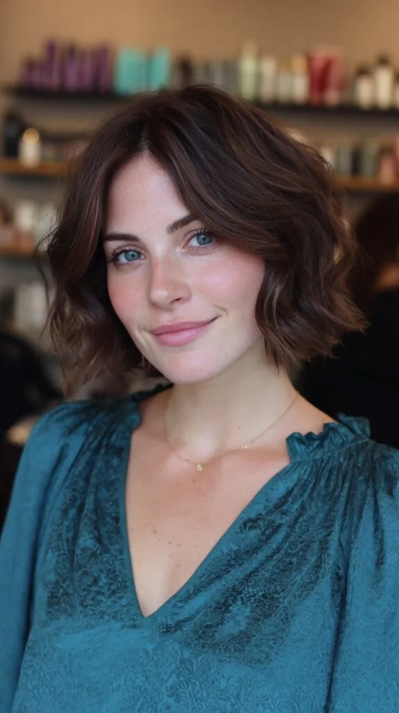 Chic Mahogany Wavy Bob with Soft Texture