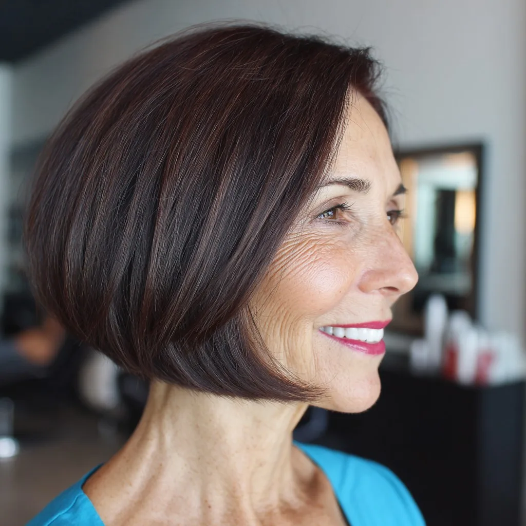Chic One-Length Brunette Bob with Subtle Movement