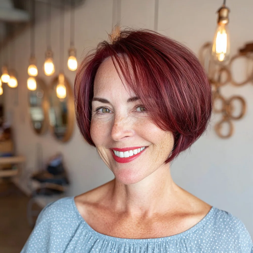 Chic Rounded Red Bob with Subtle Layers