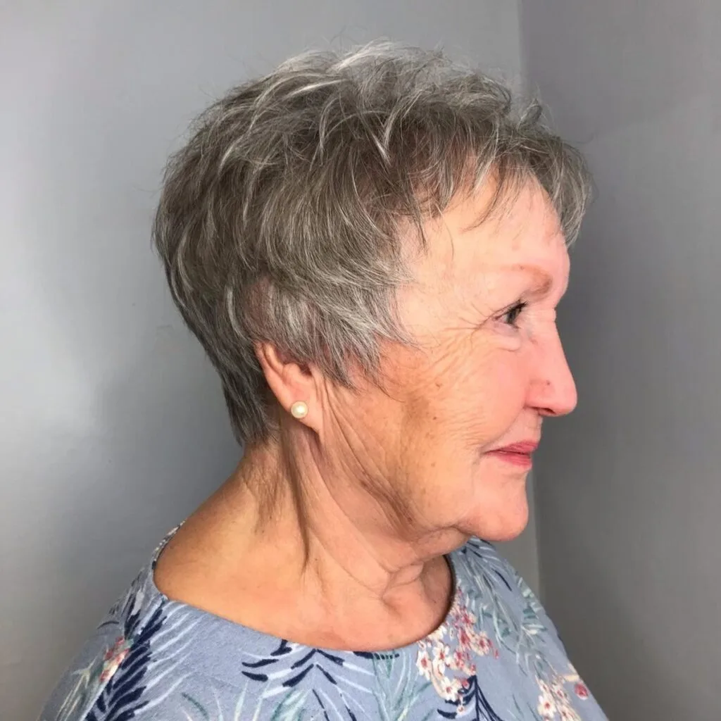 Chic salt and pepper pixie hairstyle for women 70 and above