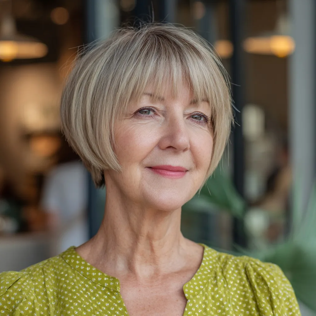 Chic Sandy Blonde Bob with Soft Fringe