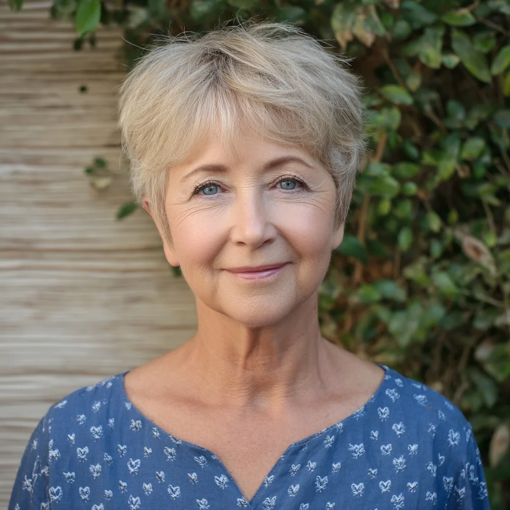 Chic Sandy Blonde Pixie Cut with Soft Layers