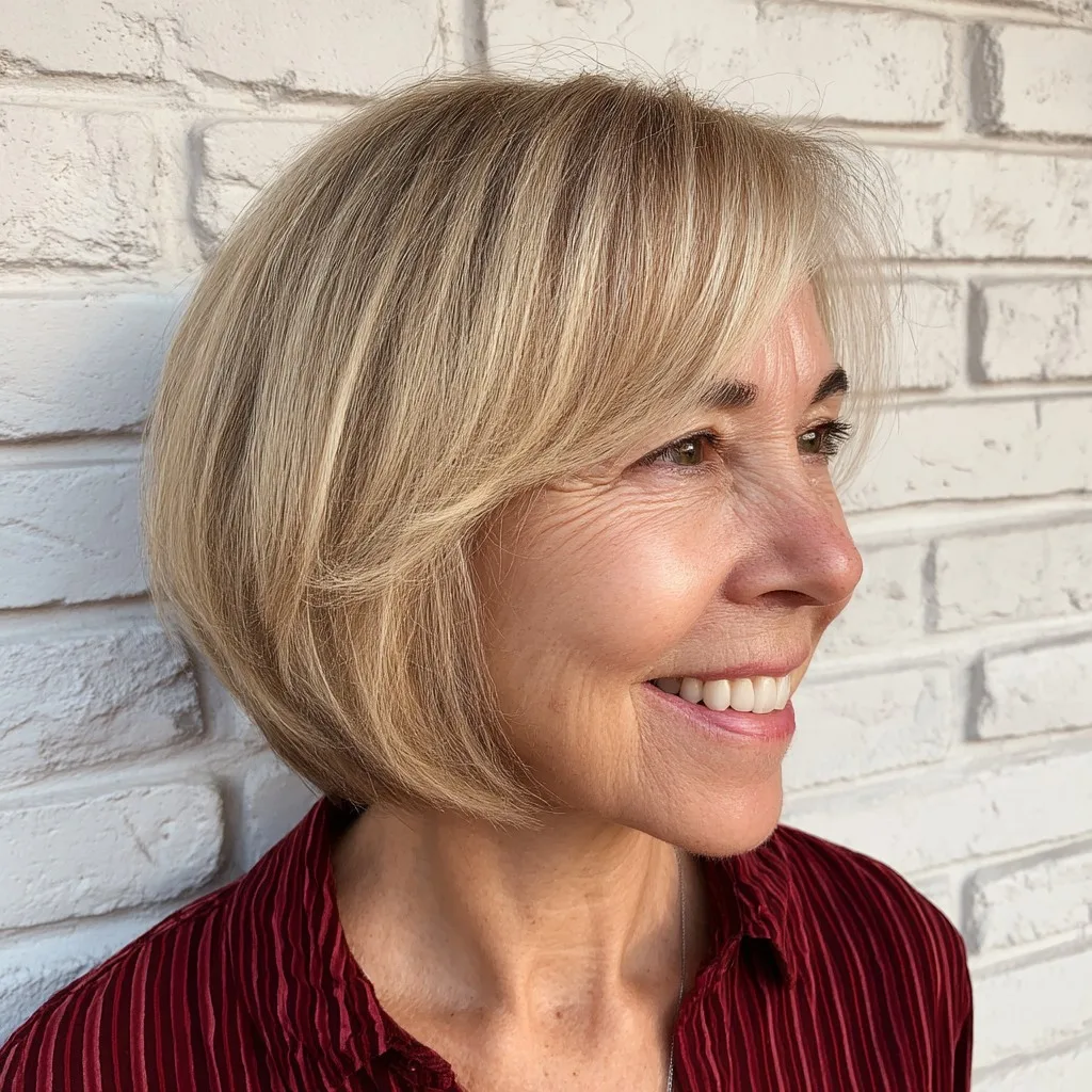 Chic Sandy Blonde Rounded Bob with Soft Side Bangs