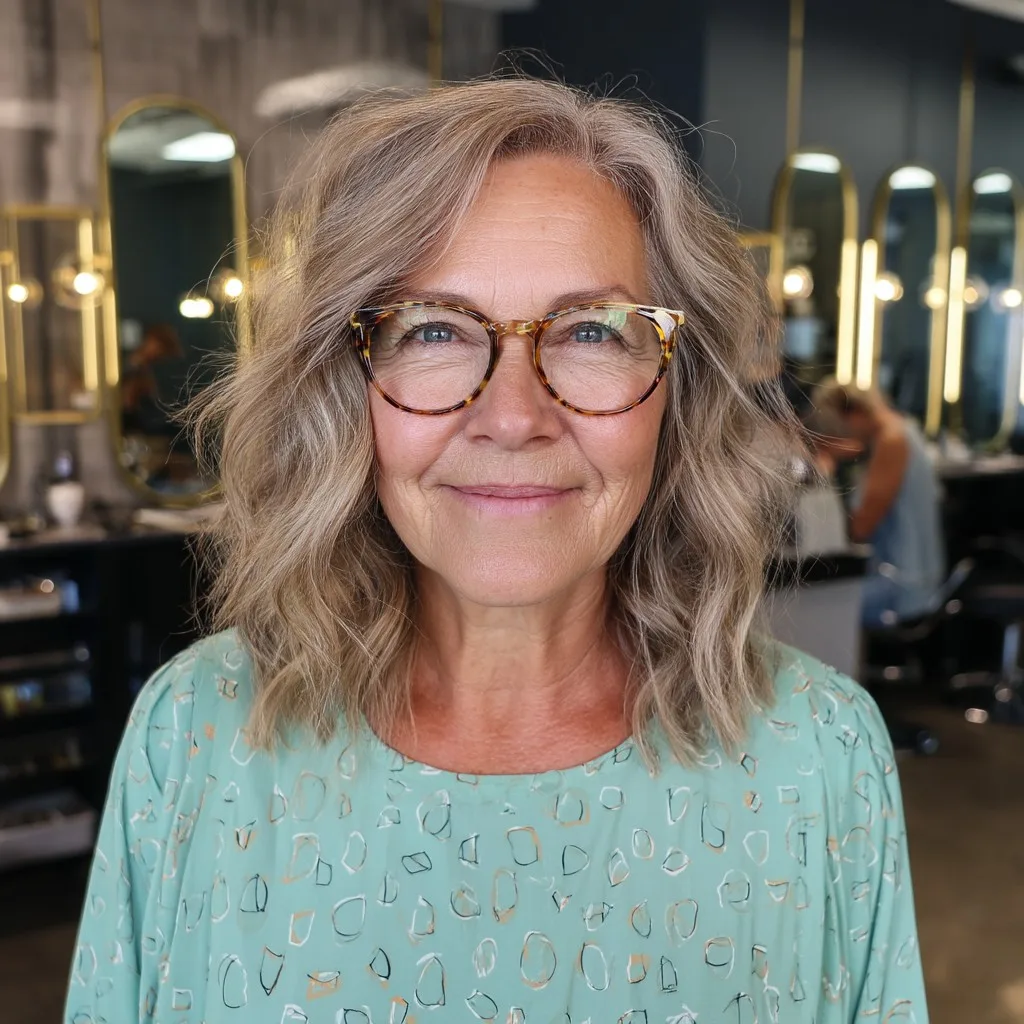 Chic Sandy Blonde Shoulder-Length Waves with Soft Layers