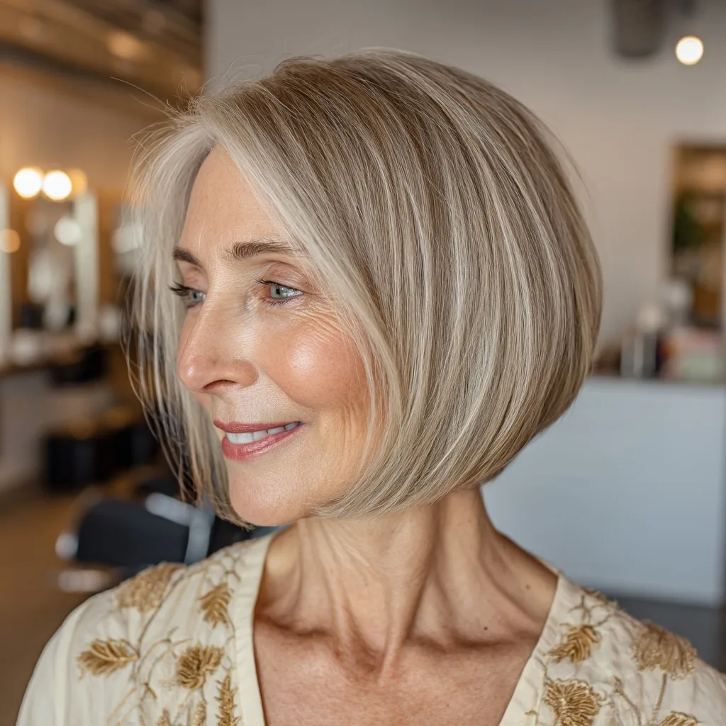 Chic Sandy Blonde Stacked Bob with Subtle Volume