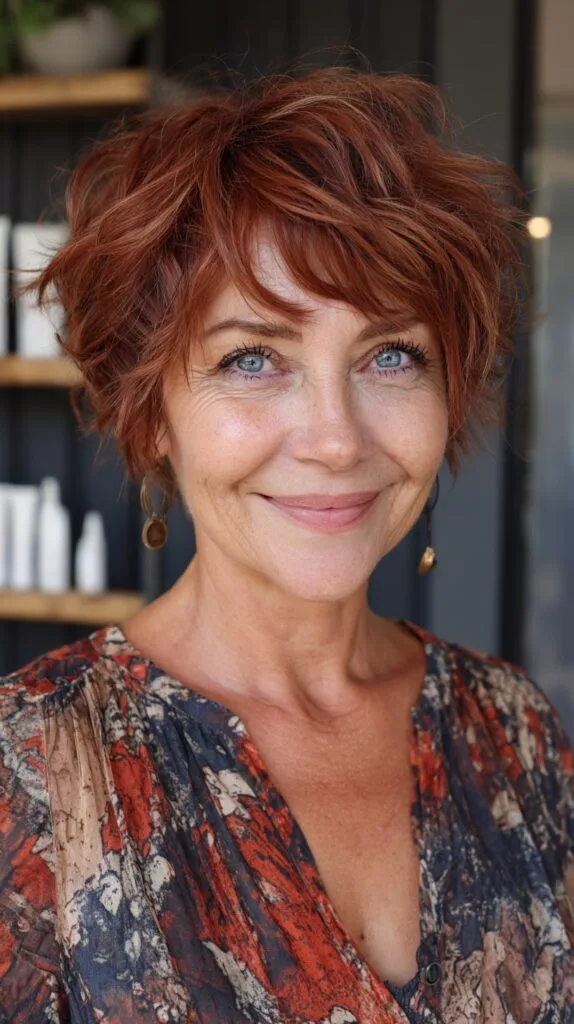 Chic Short Copper Pixie Shag with Soft Micro-Fringe and Crown Lift