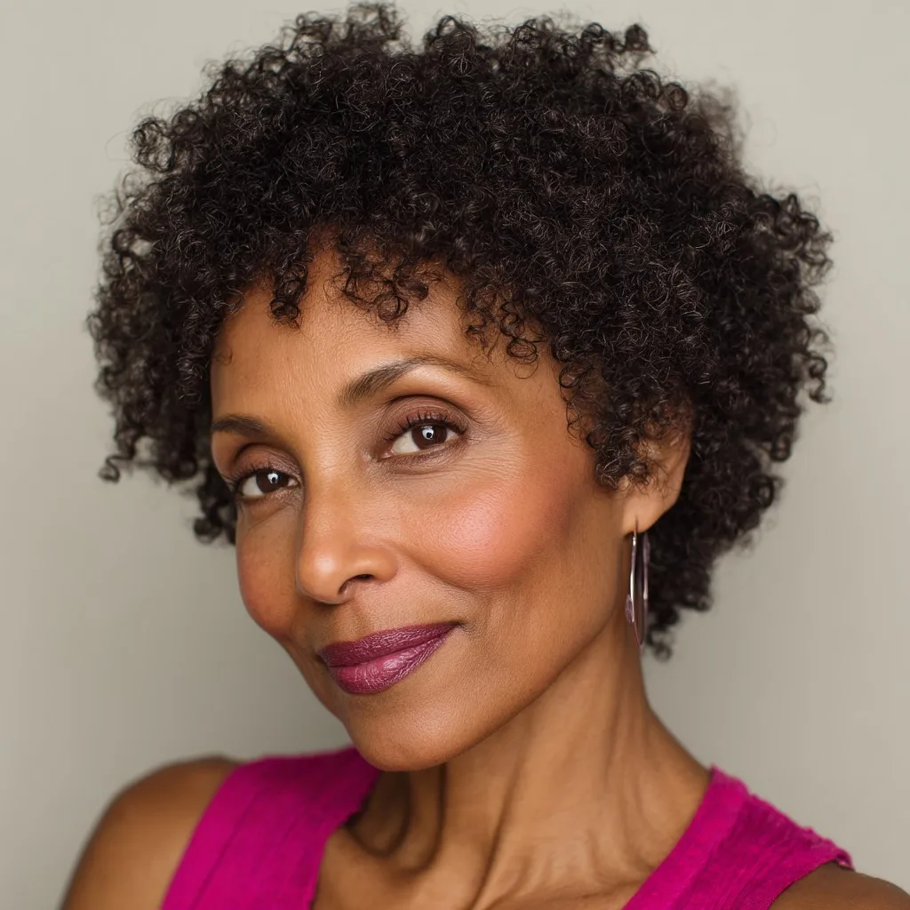 Chic Short Curly Cut with Playful Baby Bangs