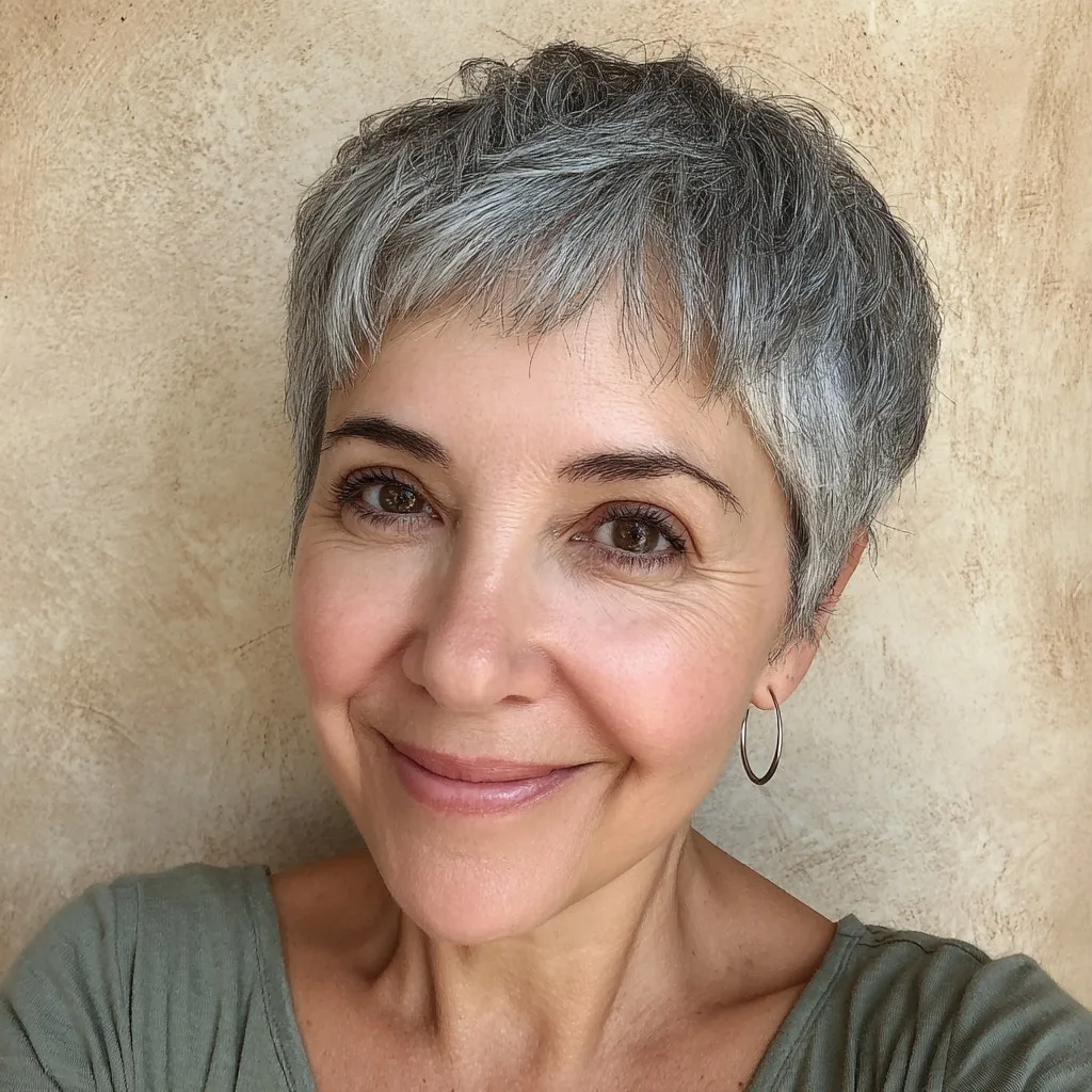 Chic Short Silver Pixie Cut with Baby Bangs