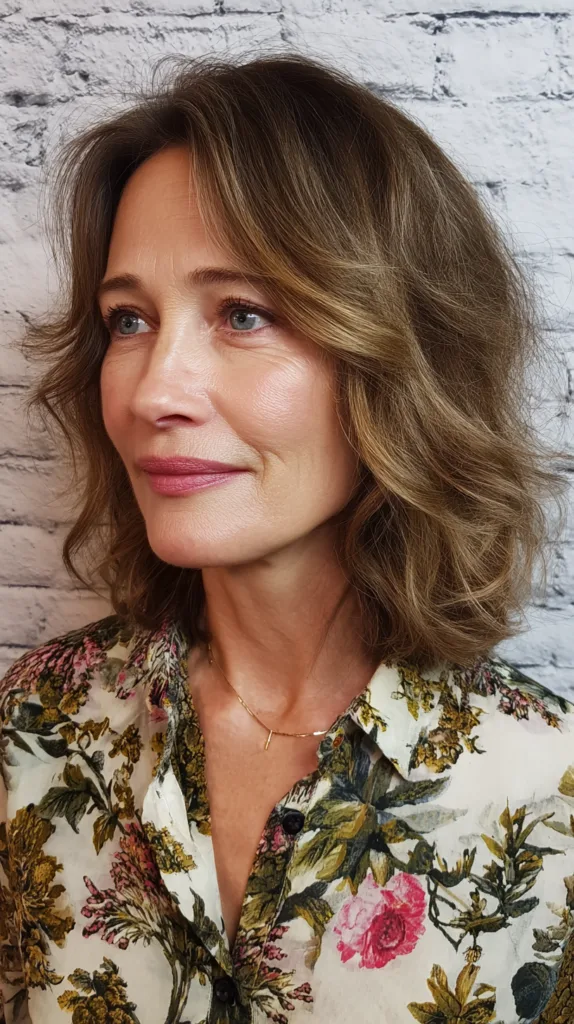 Chic Shoulder-Length Waves with Natural Highlights