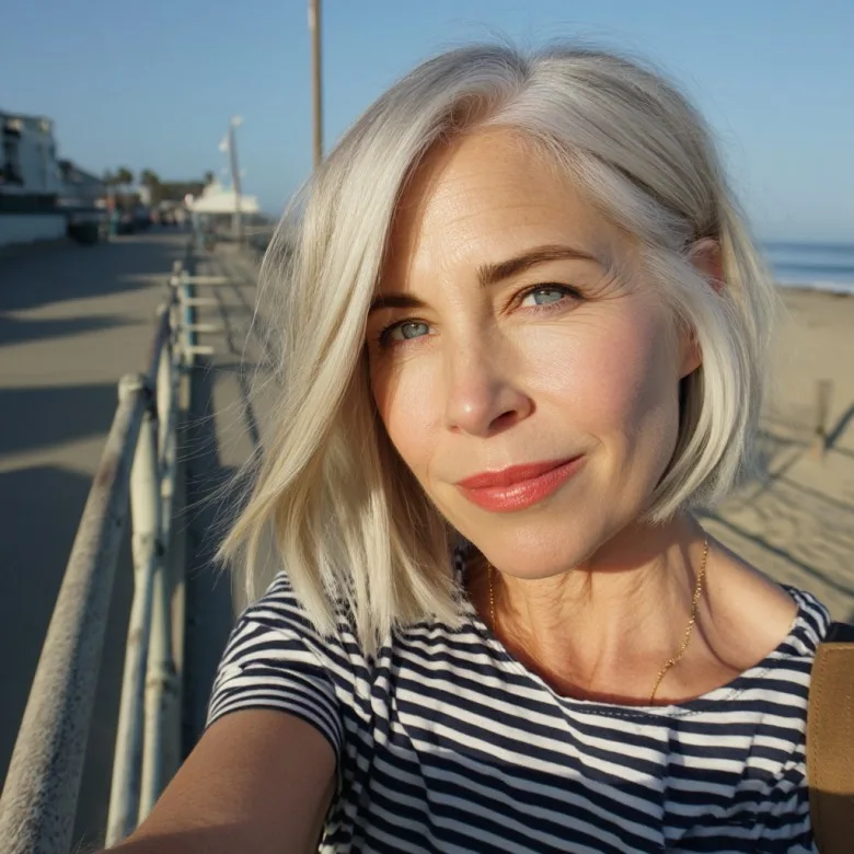 Chic Silver Angled Bob with Soft Texture