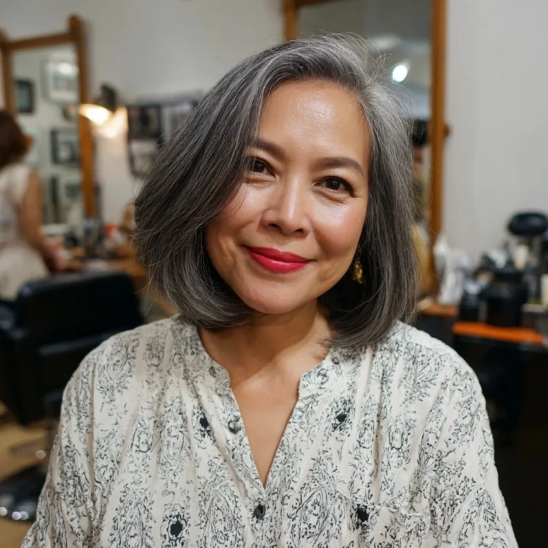 Chic Silver Blunt Bob with Soft Volume