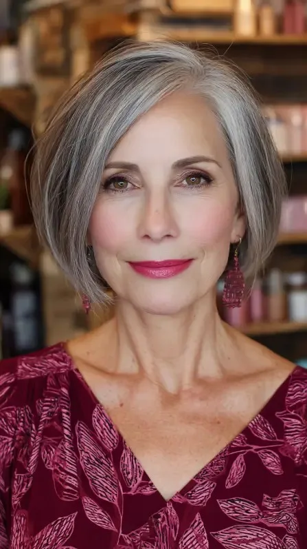 Chic Silver Bob with Soft Textured Layers