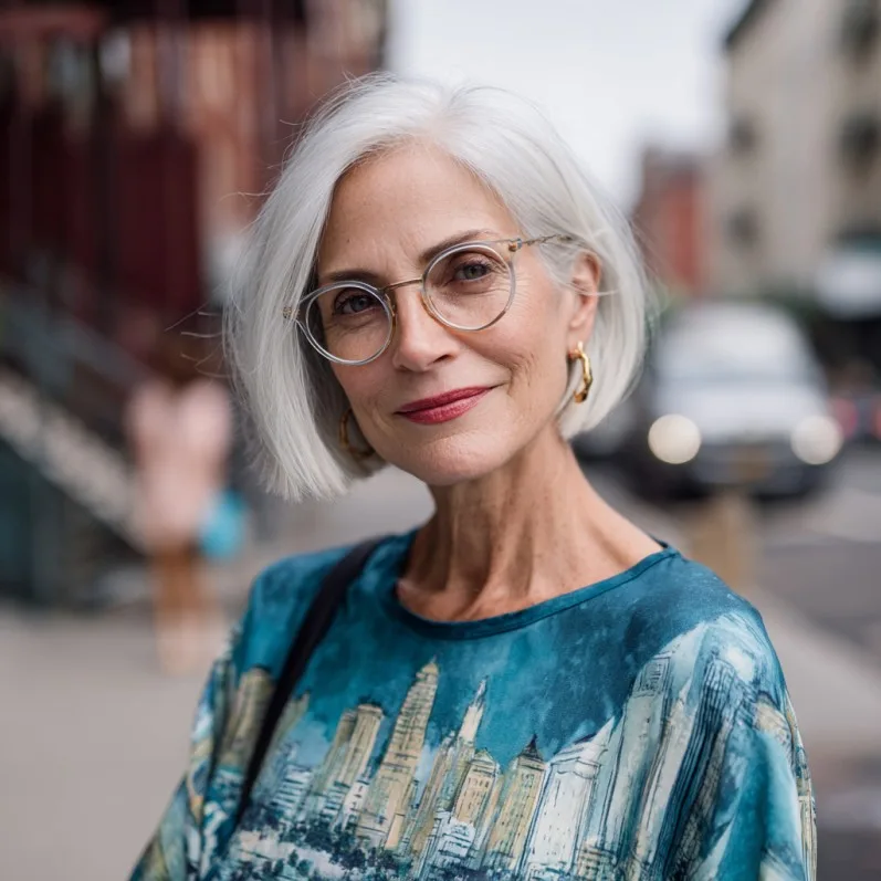 Chic Silver Jaw-Length Bob with Subtle Texture