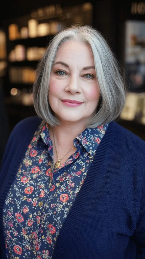 Chic Silver Layered Bob with Soft Waves