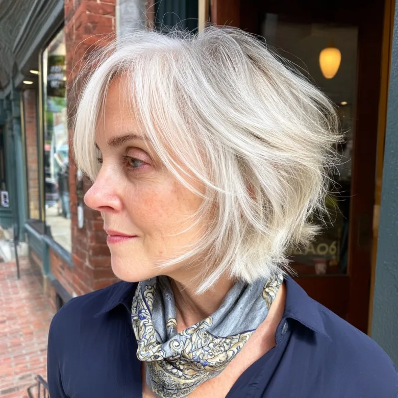 Chic Silver Stacked Bob with Subtle Layers