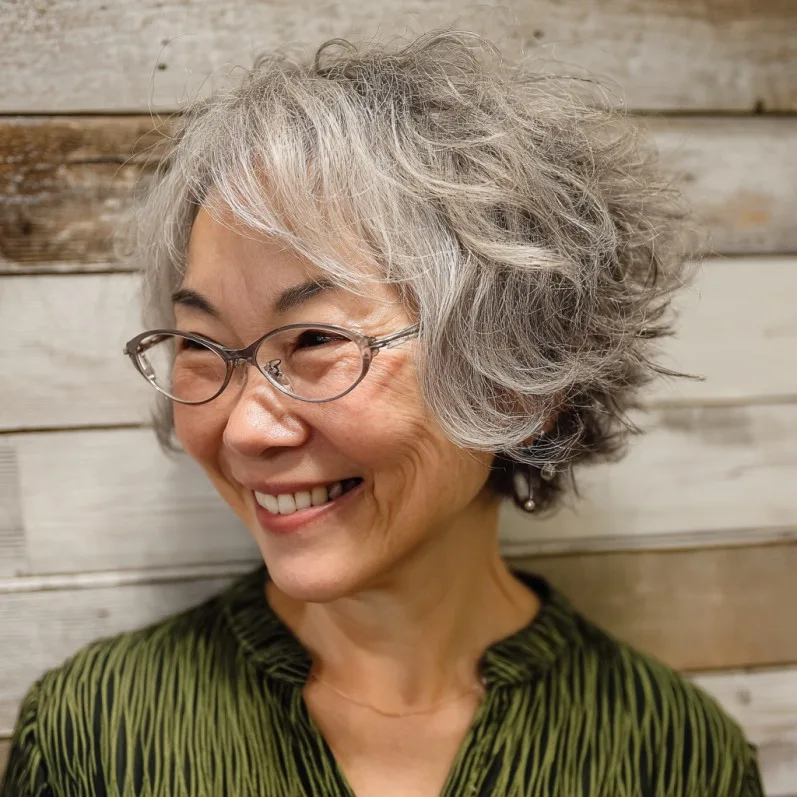 Chic Silver Textured Bob with Playful Volume