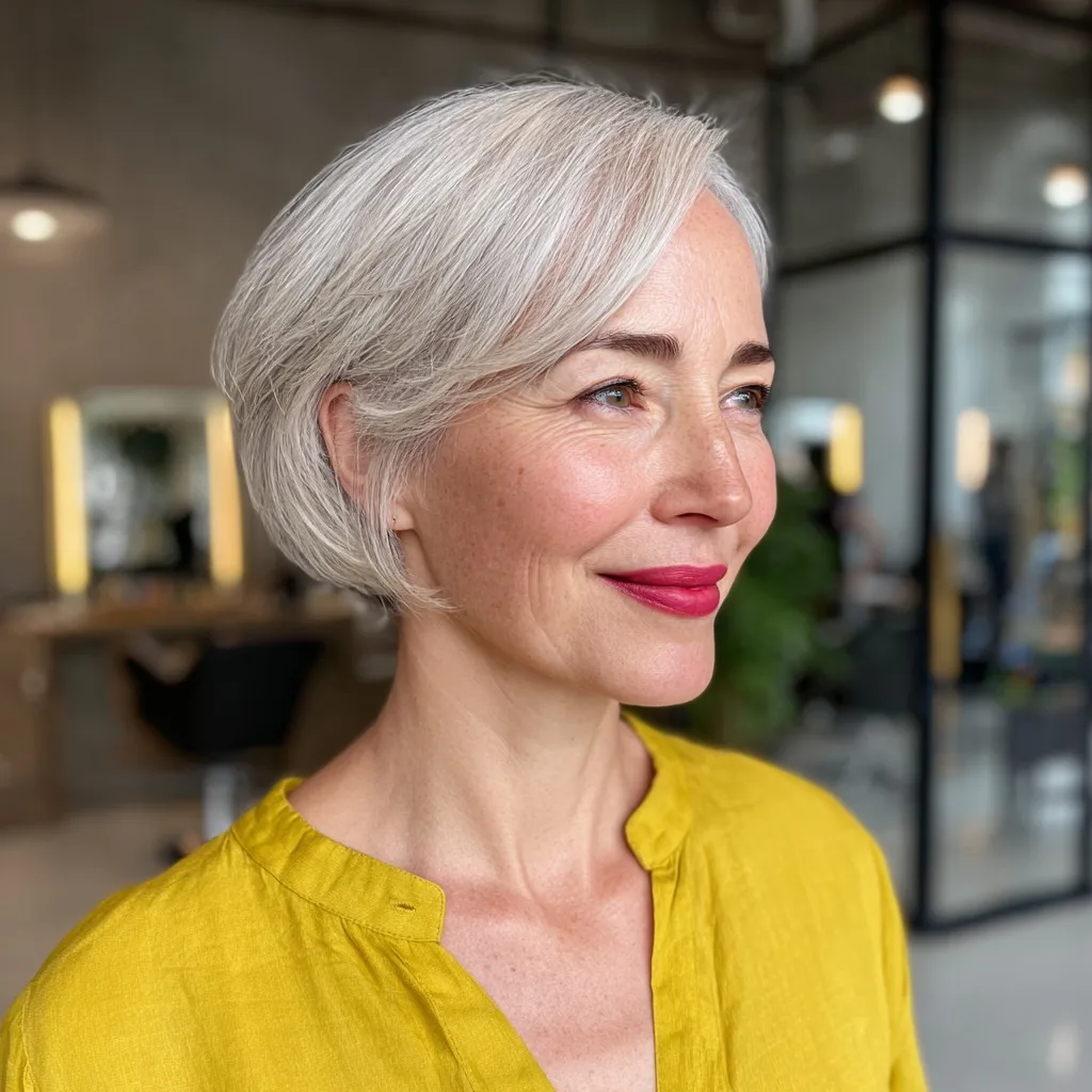 Chic Silver Textured Bob with Soft Side Sweep