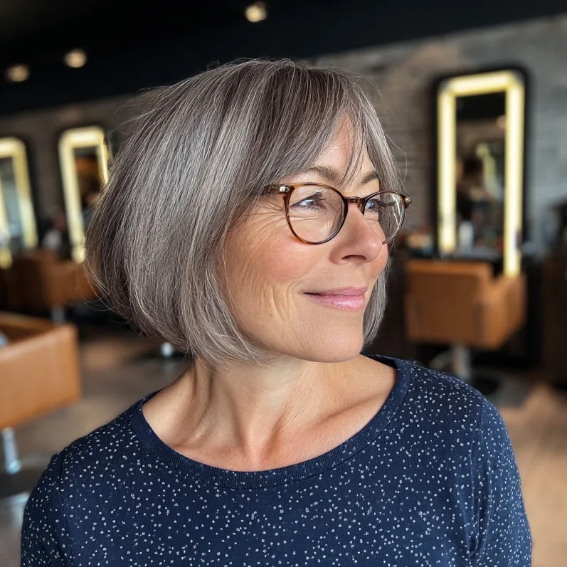 Chic Silver Wedge Bob with Face-Framing Layers